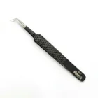 Meem'z lash extension tweezer type C black angled L-tip diamond textured grip for lash technicians in Pakistan