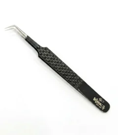 Meem'z lash extension tweezer type C black angled L-tip diamond textured grip for lash technicians in Pakistan