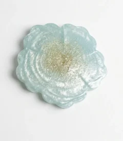 Meem'z nail colour mixing plate light blue with holographic silver glitter center handmade resin 2.5 inch in Pakistan