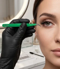 Meem'z lash extension tweezer type B green curved volume for volume lash fan making in Pakistan