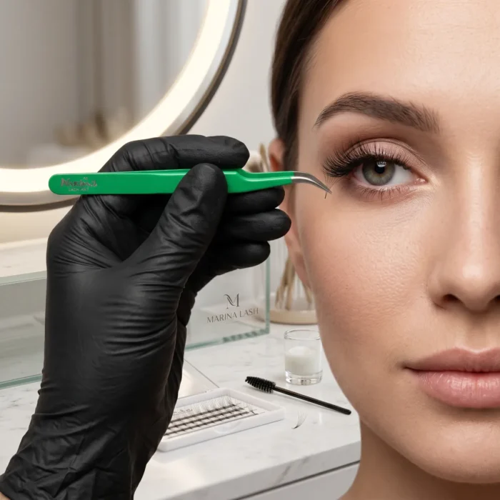 Meem'z lash extension tweezer type B green curved volume for volume lash fan making in Pakistan Meem'z lash extension tweezer type B green curved volume for volume lash fan making in Pakistan