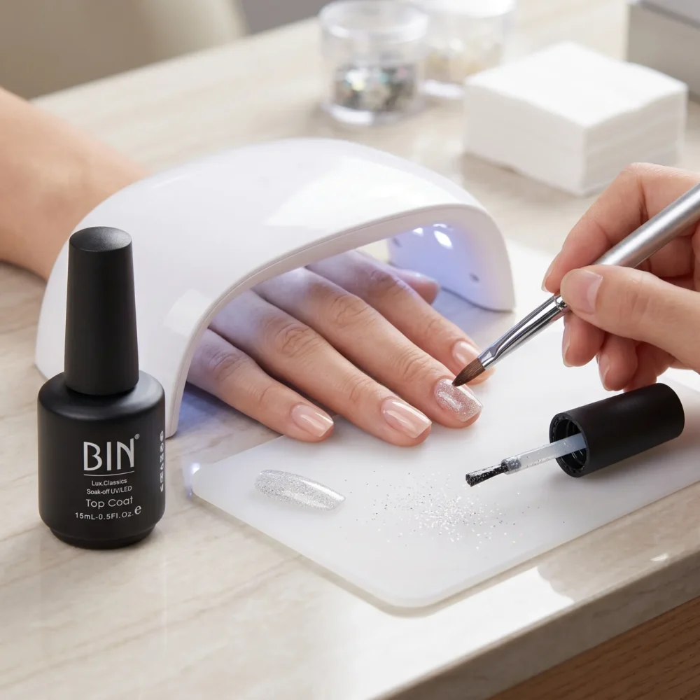 Bin Disco UV gel top coat 15ml glitter disco finish for gel nails in Pakistan