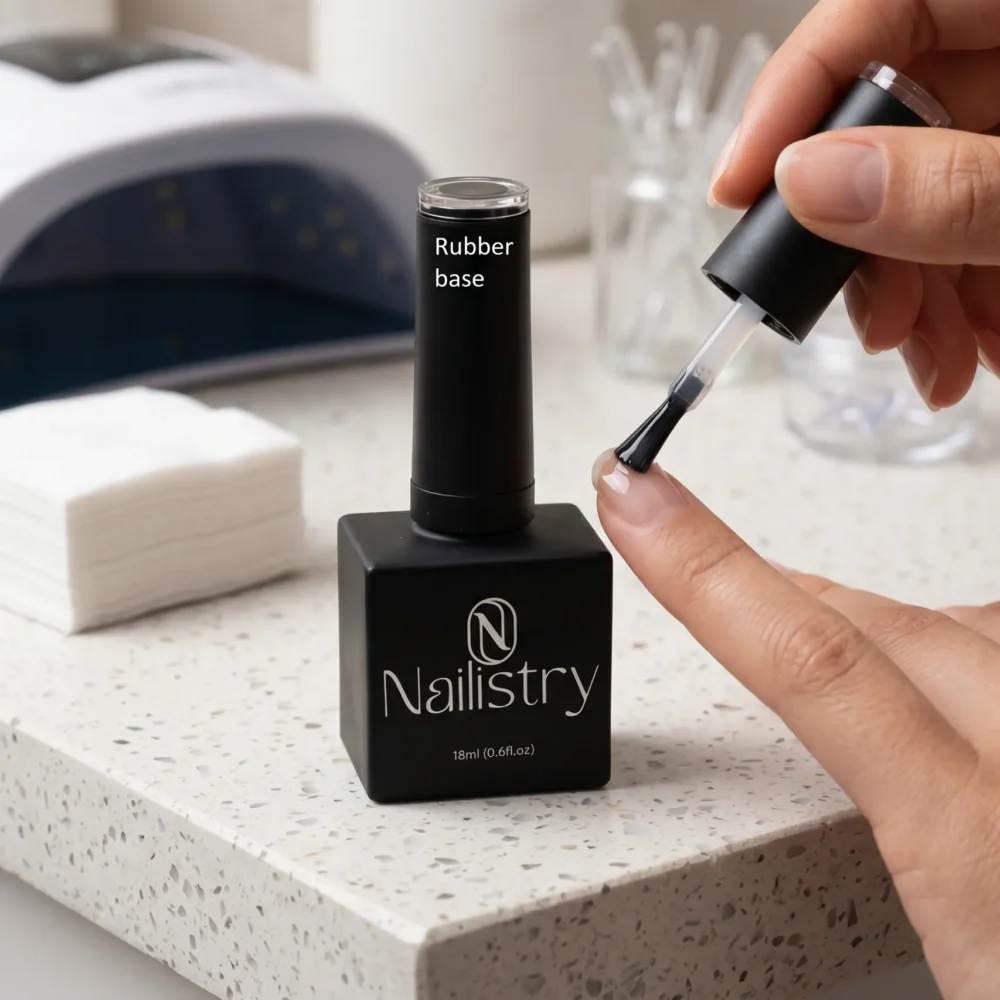 Nailistry rubber base gel clear flexible formula for gel polish adhesion exclusively in Pakistan