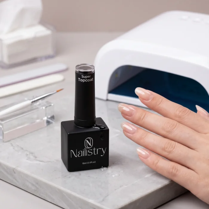 Nailistry super no-wipe UV gel top coat 18ml mirror gloss finish exclusively in Pakistan