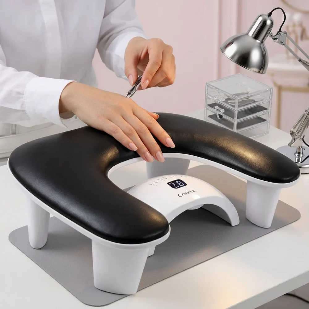 Meem'z U-Shaped Nail Art Arm Rest Pillow with Built-In Lamp - Black