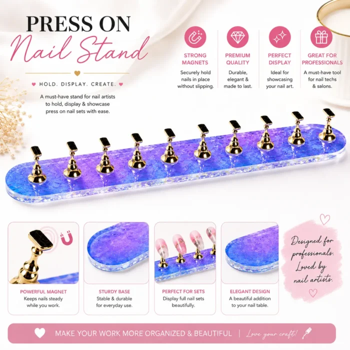 Press-On Nail Display Stand with 10 Magnetic Holders