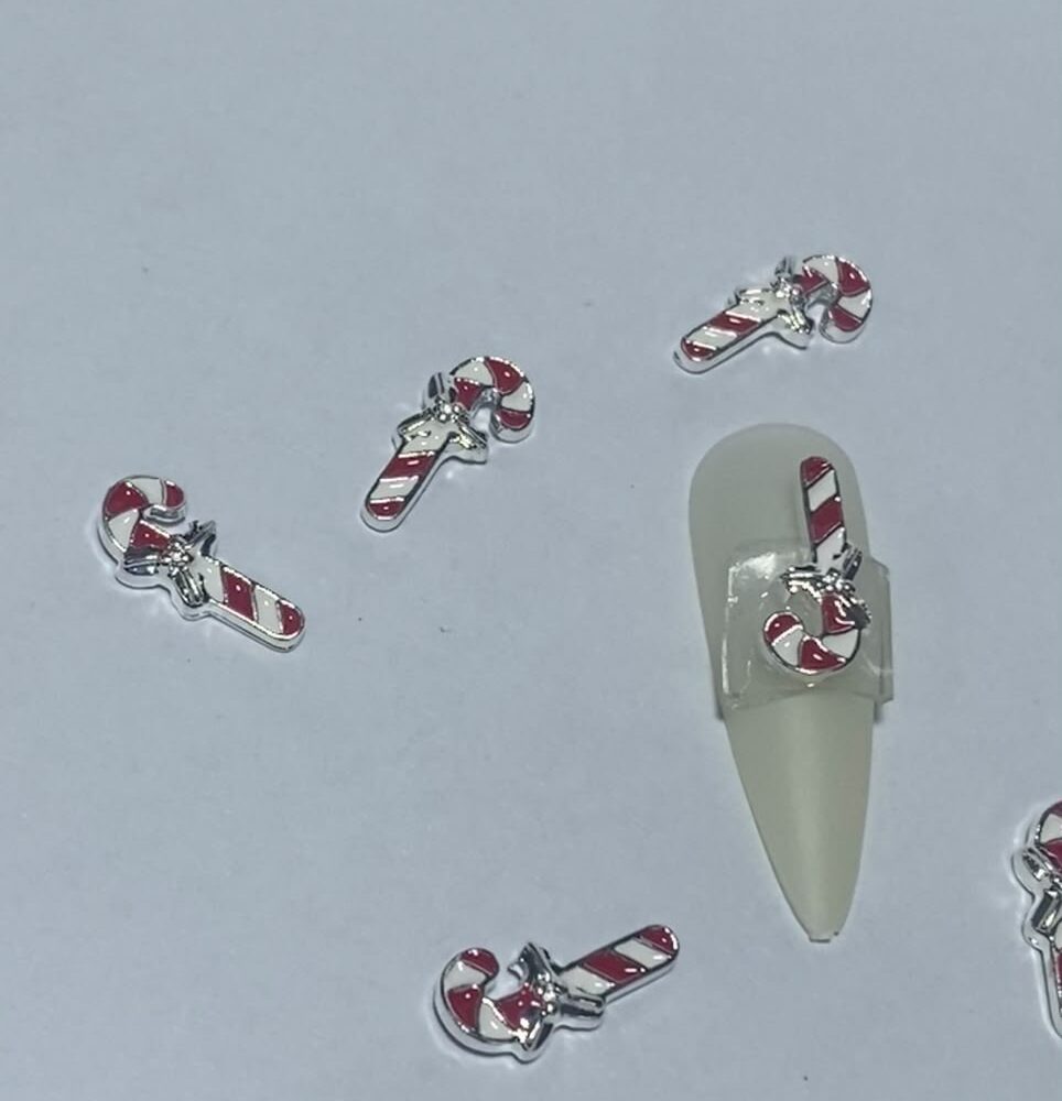 Red & Silver Candy Cane Nail Charms 001